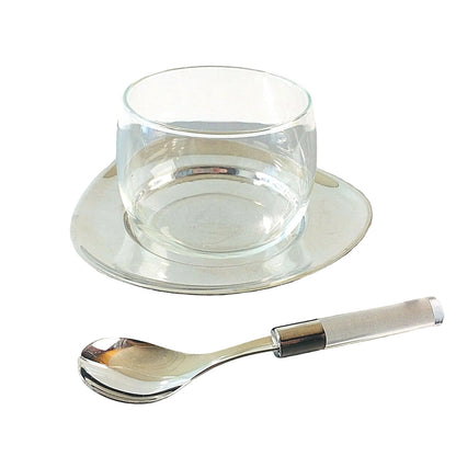 WMF Glas mit Tablett und Löffel Edelstahl