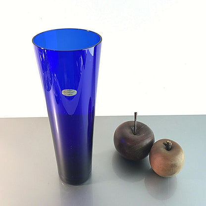VINTAGE Vase blau 60er 70er 25 cm Glas MID CENTURY