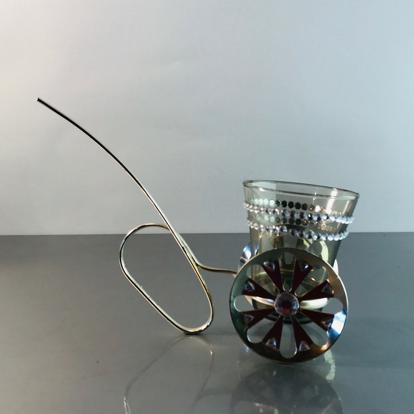 VINTAGE Glas 50er 60er Glas MID CENTURY im Halter Silbern