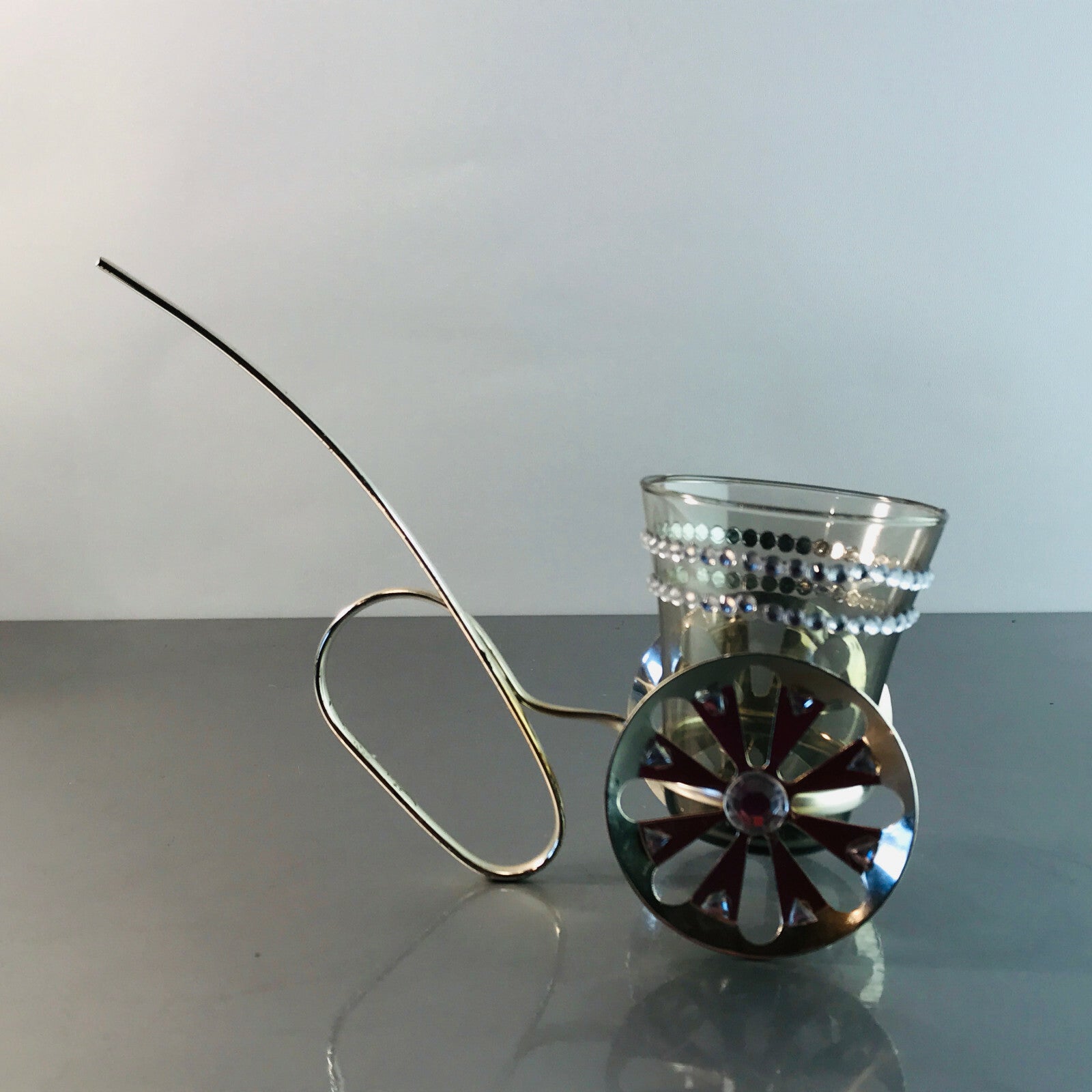 VINTAGE Glas 50er 60er Glas MID CENTURY im Halter Silbern