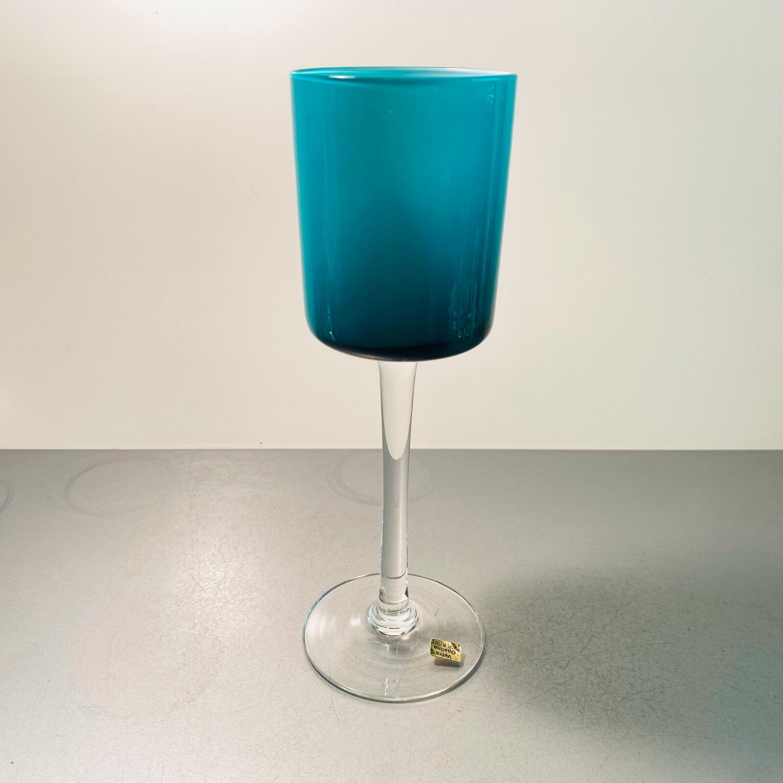 Made in ITALY Glas 21,3 cm 60er VETRO OPALINA türkis blau Überfang weiß