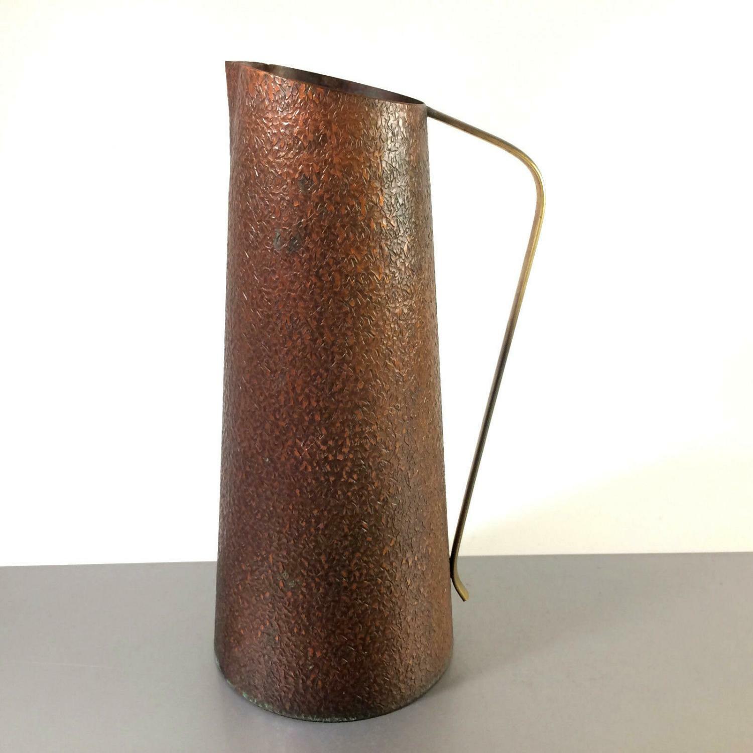 Kupfer Vase Kanne 60er Jahre Messing Griff Kupfervase 26,5 cm Karaffe