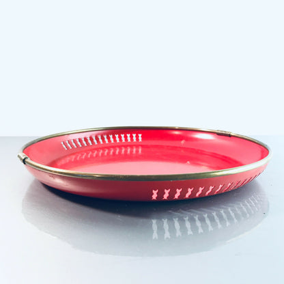 Tablett METALL 50er 60er Schale OBST Lochblech 22 cm rot Messing Rand