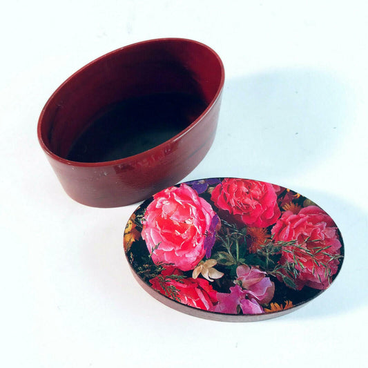 Dose in Span Optik aus KUnststoff rot mit Rosen 8 x 5 x 3,8 cm