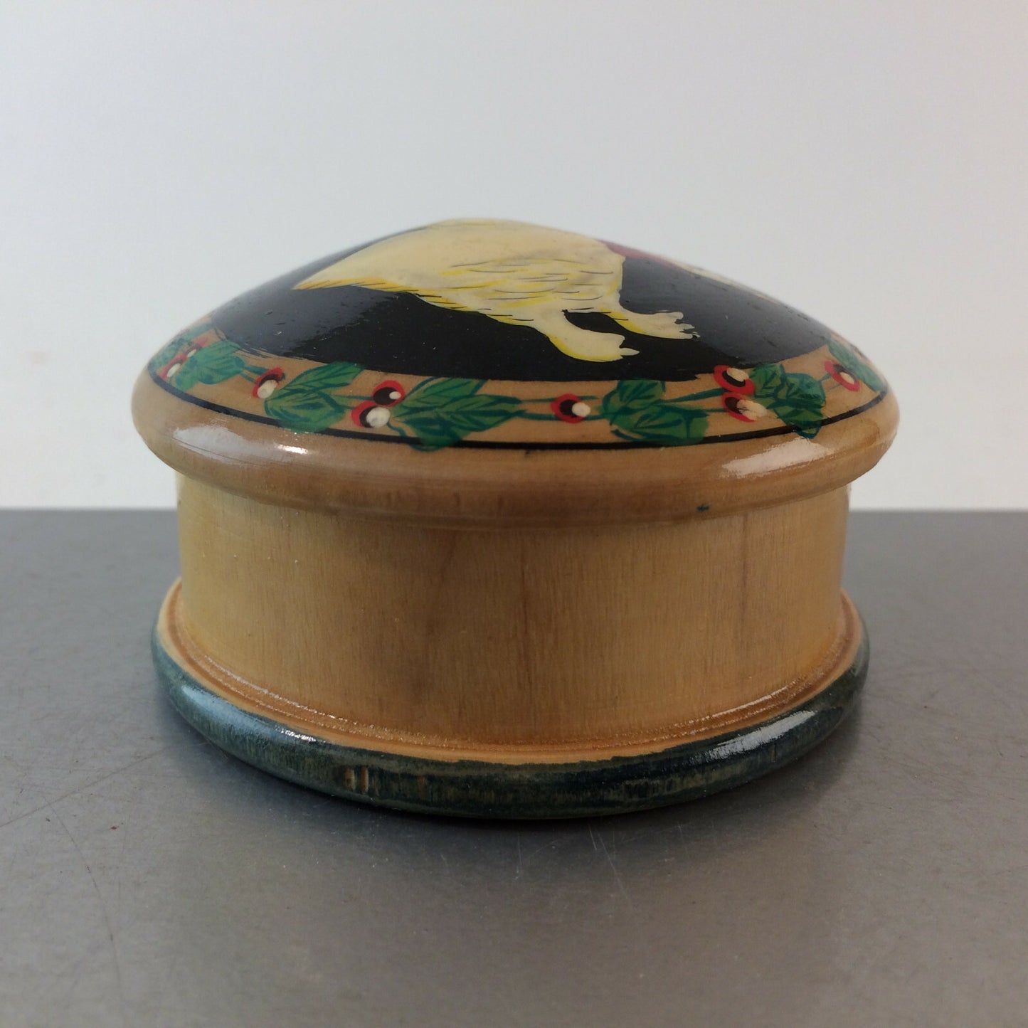 MID CENTURY Holz Dose 50er 60er Schale Deckel Deckeldose 7,5 cm bemalt