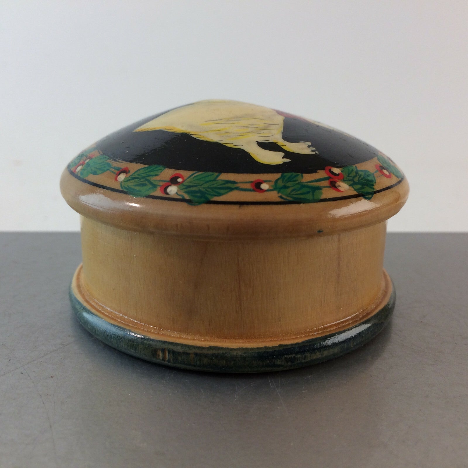 MID CENTURY Holz Dose 50er 60er Schale Deckel Deckeldose 7,5 cm bemalt