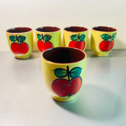 STAFFEL Stoneware Becher  9 cm gelb mit Apfel 5er Set Keramik 50er 60er