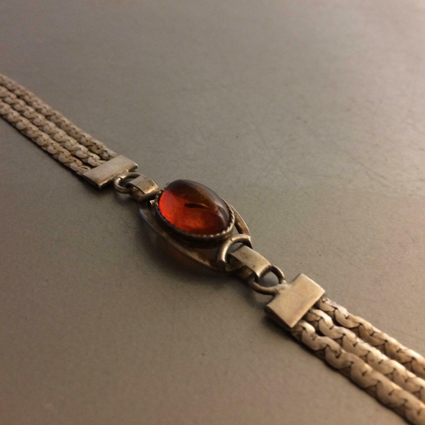 ARMBAND versilber 925 Bernstein und punziert Art Déco 17 cm 