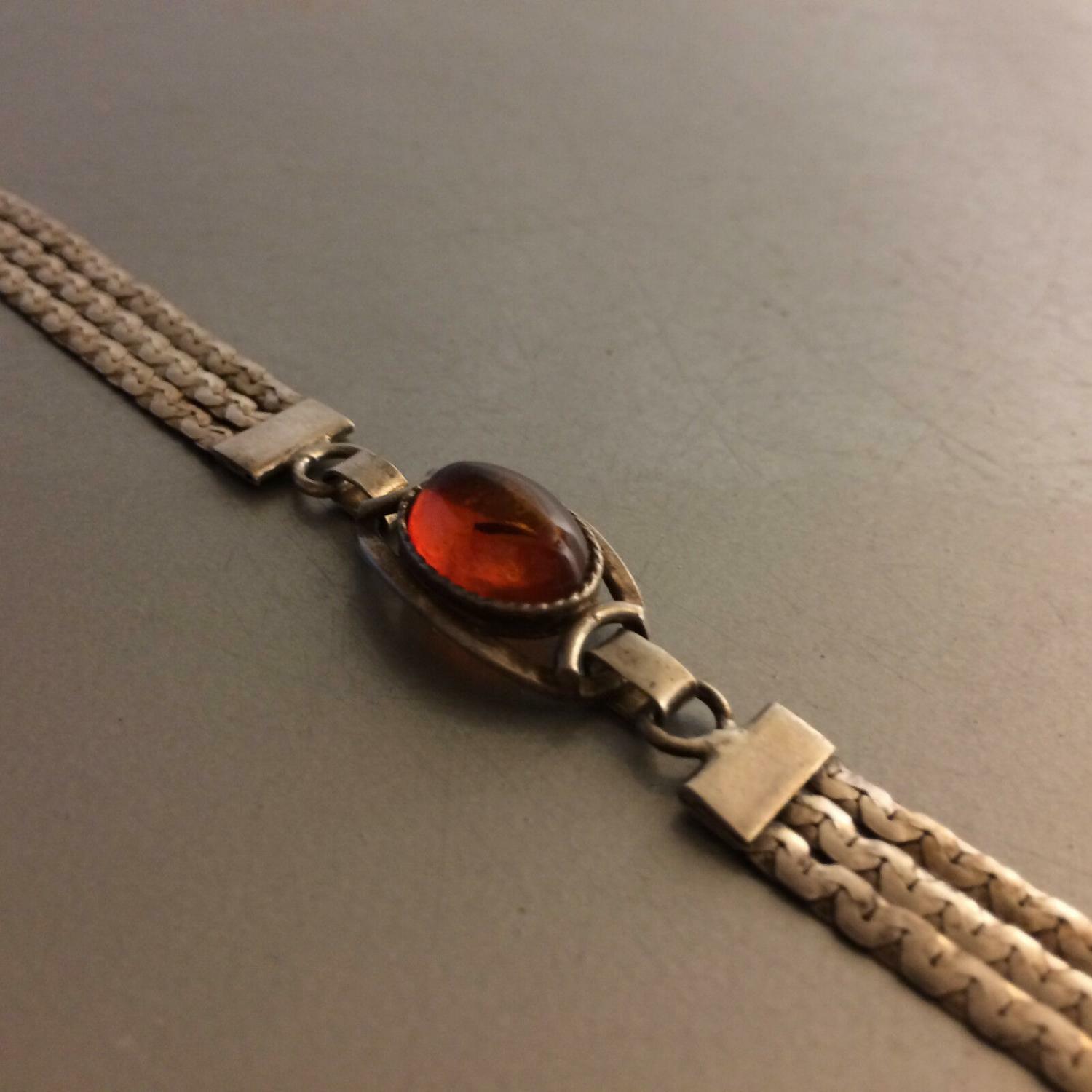 ARMBAND versilber 925 Bernstein und punziert Art Déco 17 cm 