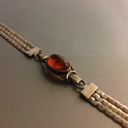 ARMBAND versilber 925 Bernstein und punziert Art Déco 17 cm 