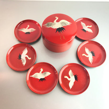 Untersetzer bemalt Dose 9,2 cm Lackdose Unterleger 8 cm Asia rot