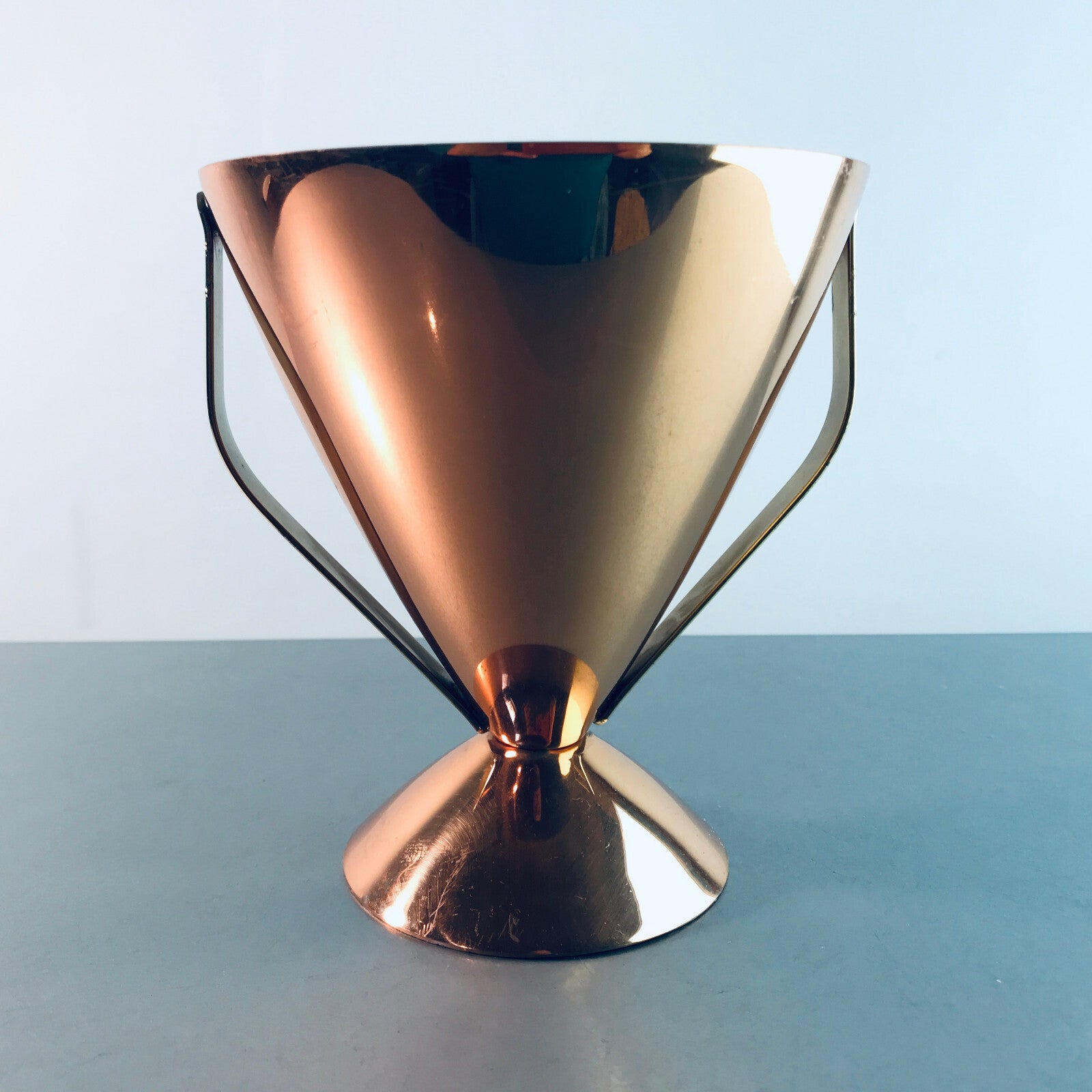 MID CENTURY 50er 60er Vase 14 cm Kupfer innen Glaseinsatz Eiseimer