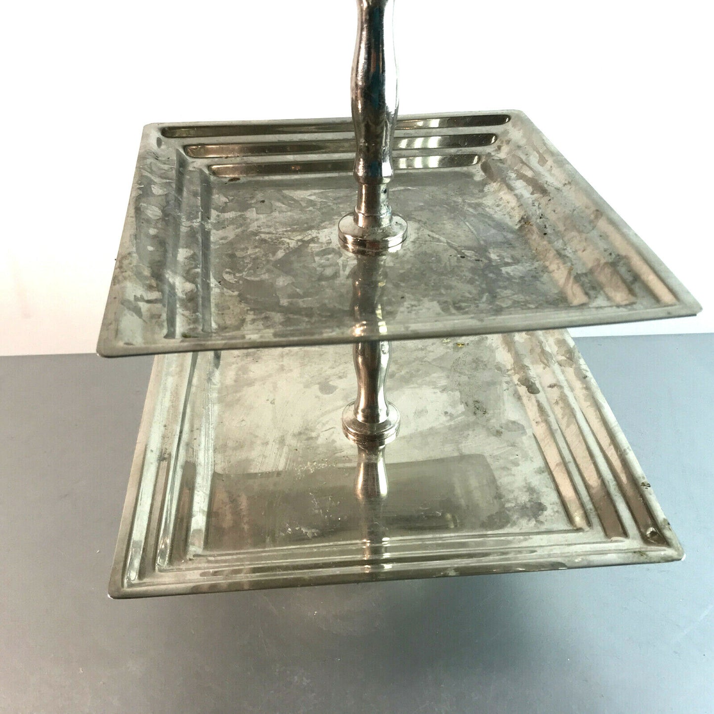 Versilberte VINTAGE 60er Etagere Schale Teller 32 cm Eckig Halter