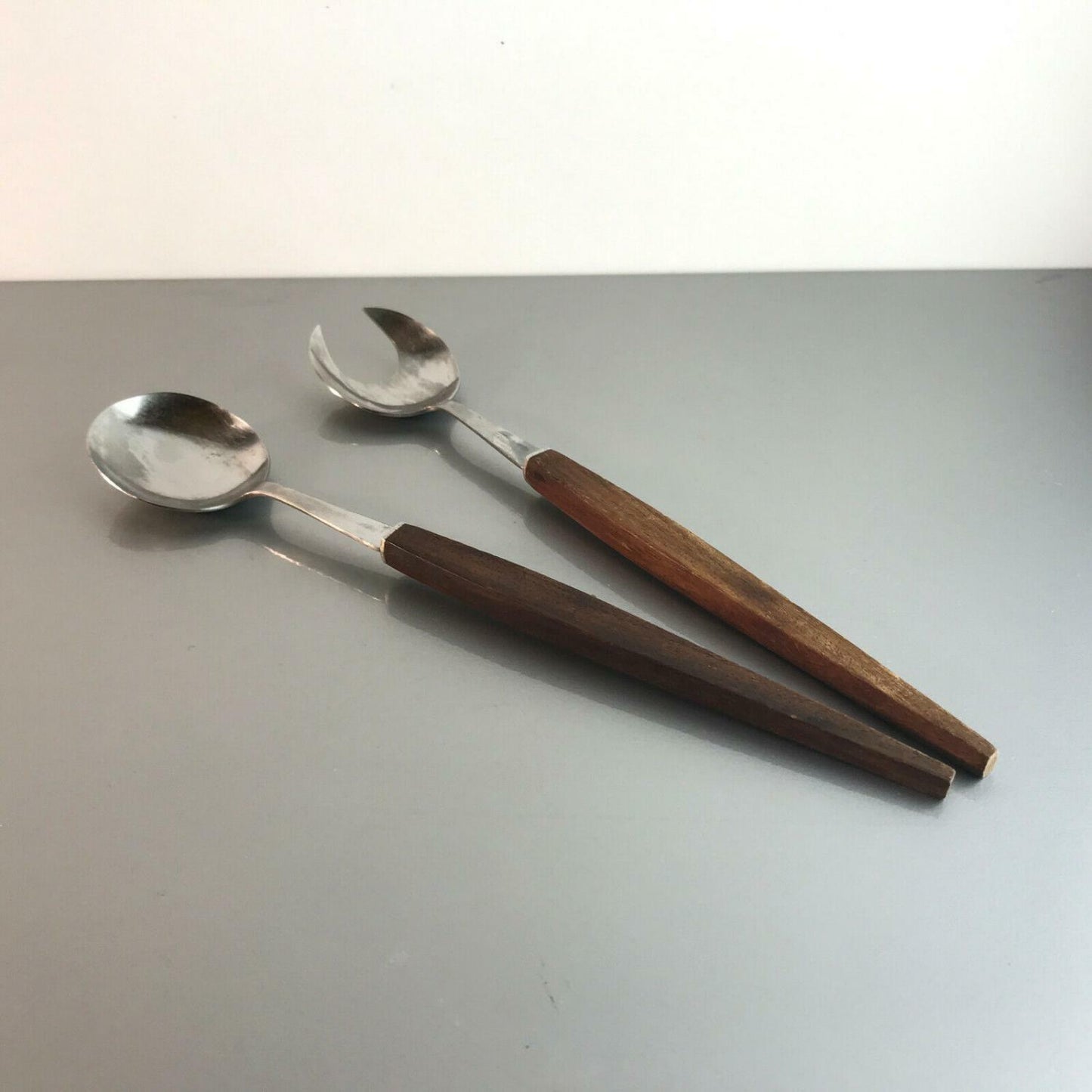 Vintage SALATBESTECK 60er Jahre HOLZ Edelstahl Germany 25 cm