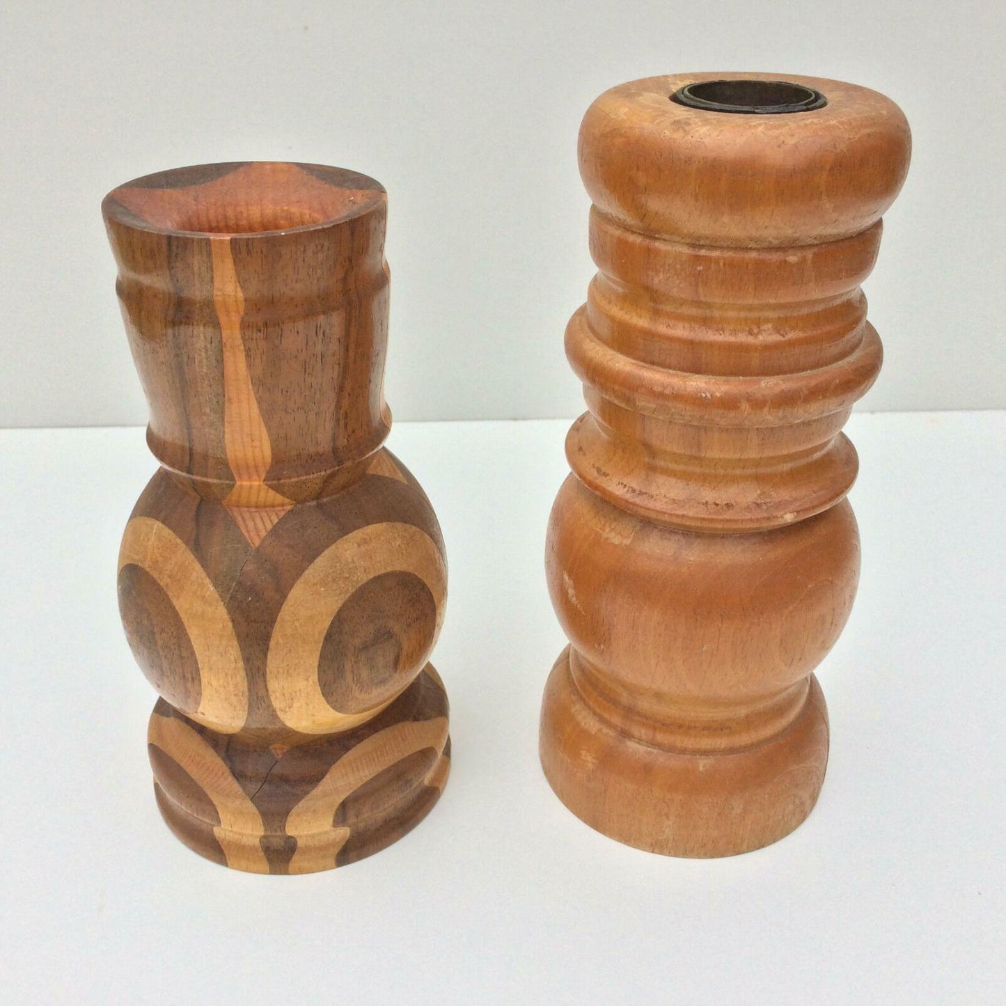 Vase HOLZ Holzvase Innenteil Messing 70er H 20 cm Intarsien 18 cm