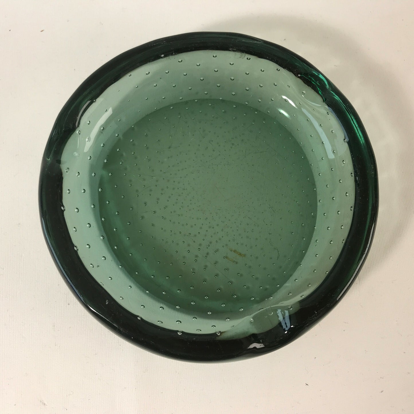 Ascher Glas Rauchglas Lufteinschlüsse 13 cm Aschenbecher 60er Vintage