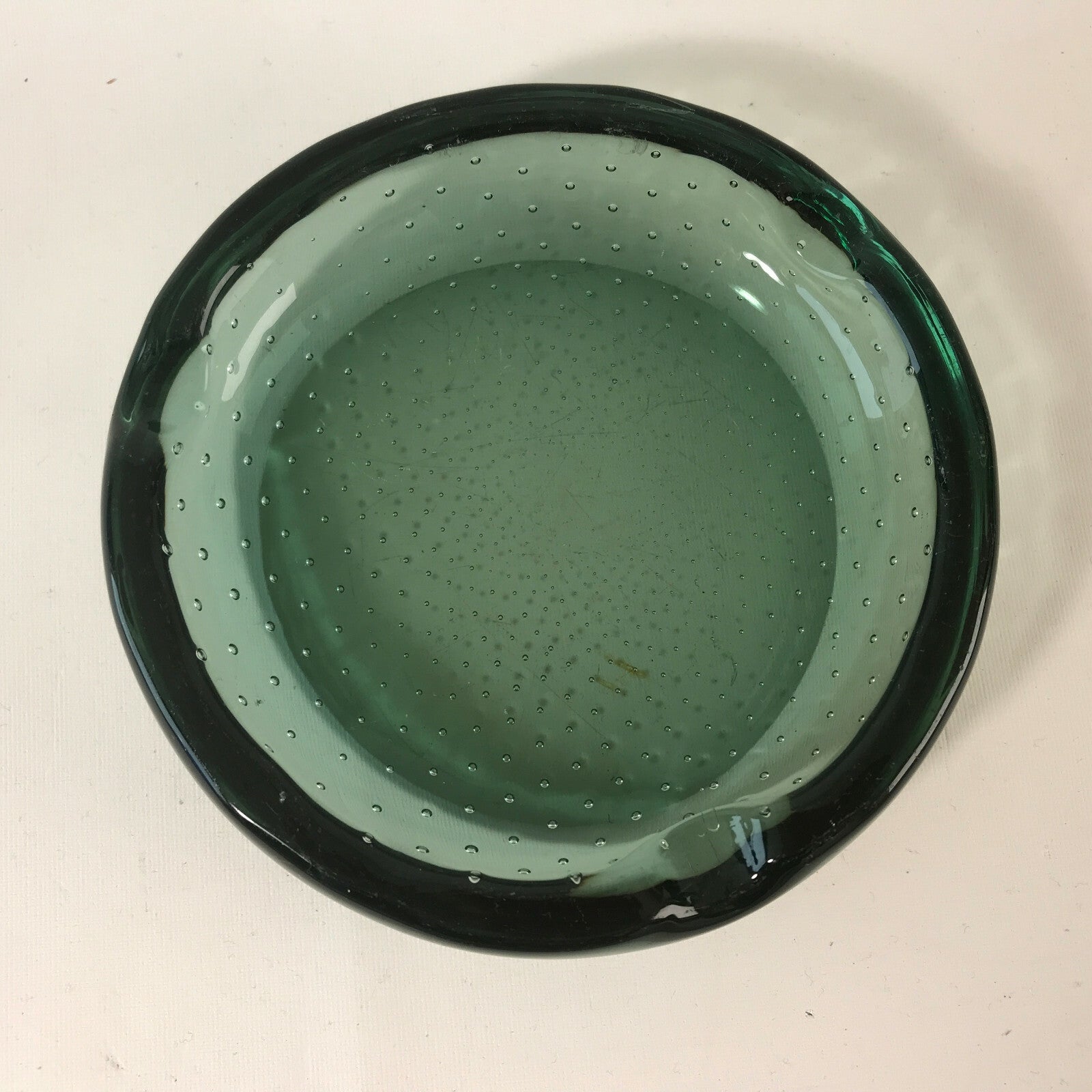 Ascher Glas Rauchglas Lufteinschlüsse 13 cm Aschenbecher 60er Vintage