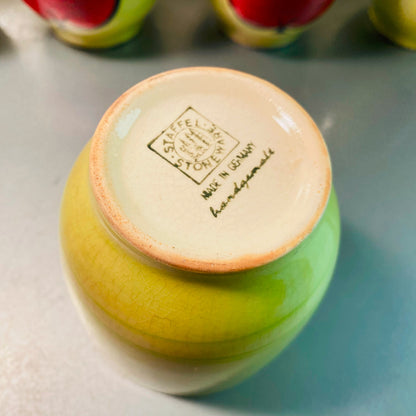 STAFFEL Stoneware Becher  9 cm gelb mit Apfel 5er Set Keramik 50er 60er