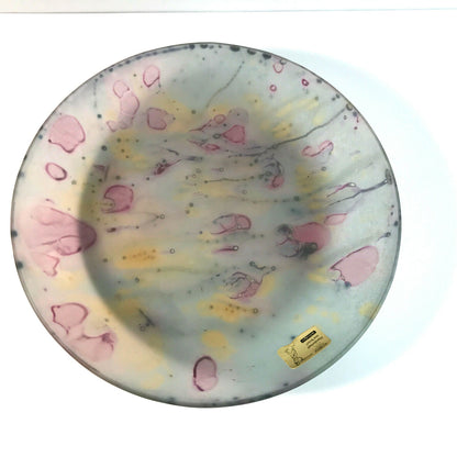 SCHINDLER Israel Studioglas Unikat Teller D 14,7 cm bunt rosa grau
