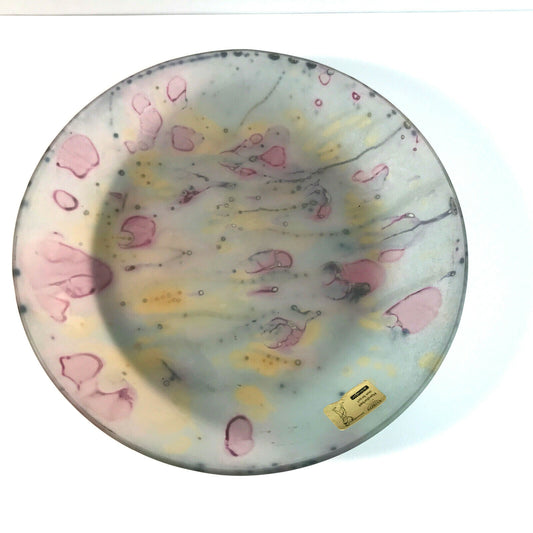 SCHINDLER Israel Studioglas Unikat Teller D 14,7 cm bunt rosa grau