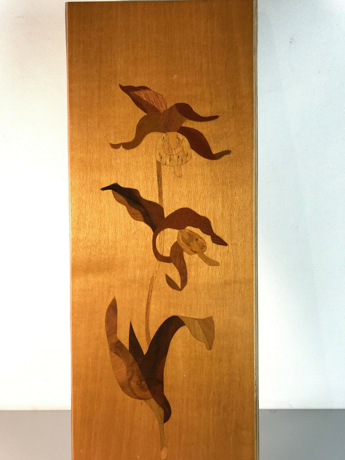 MID CENTURY Bild 50er 60er Intarsien Orchideen Holzbild 39 x 13,5 cm 
