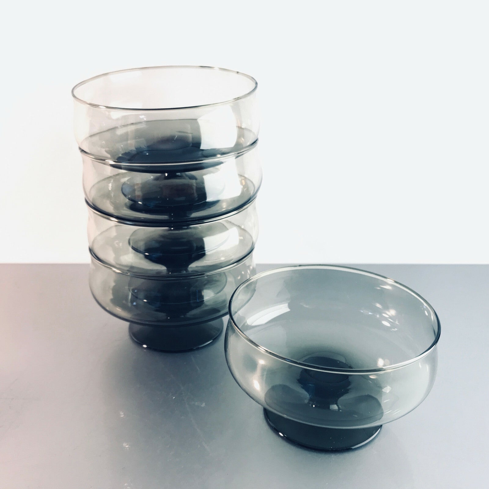 INGRID Glas Schälchen 5er Schale Glas 10,5 cm VINTAGE 50er 60er Rauchglas