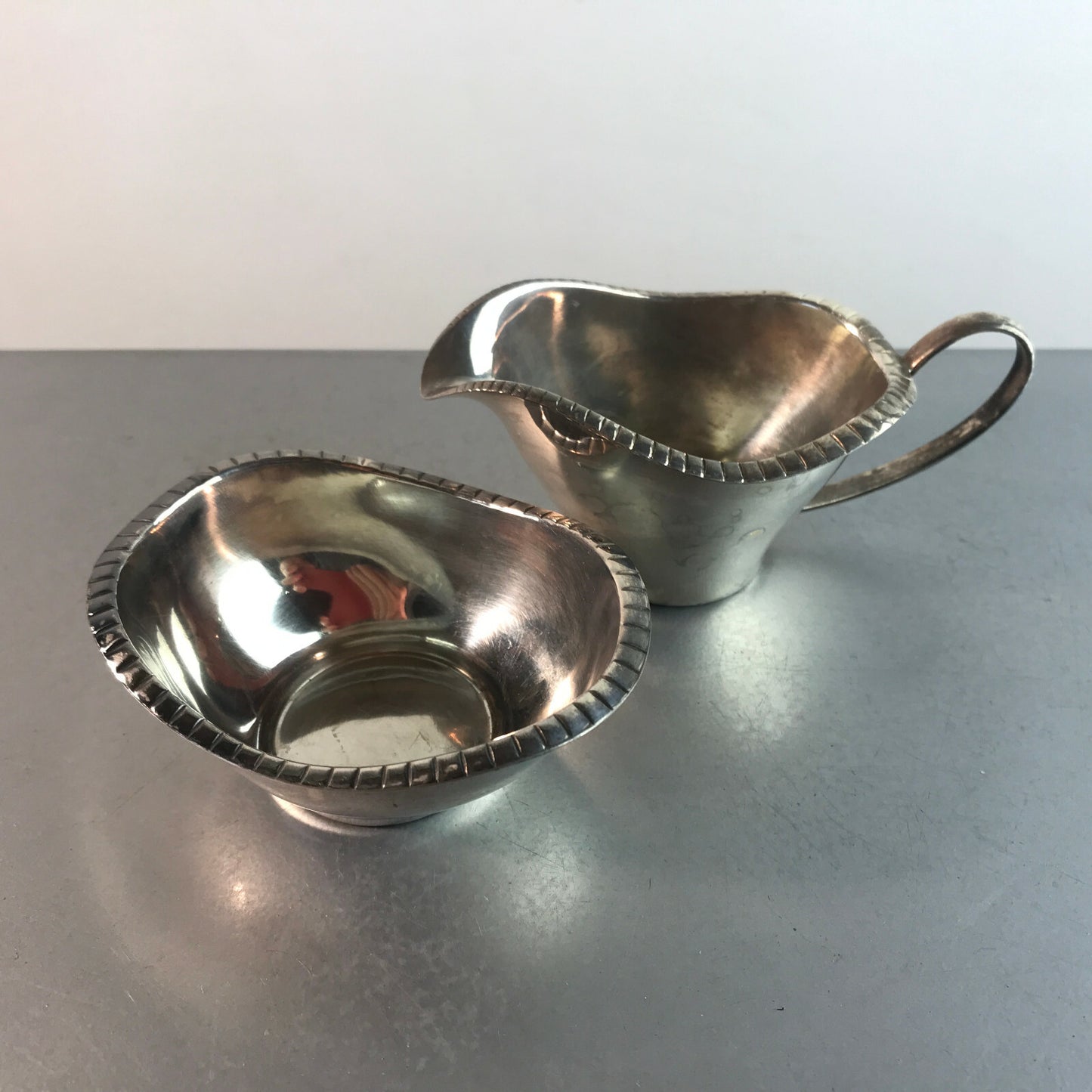 LUTZ & WEISS LW Rahmservice versilbert 50er 60er Milchkännchen Schale