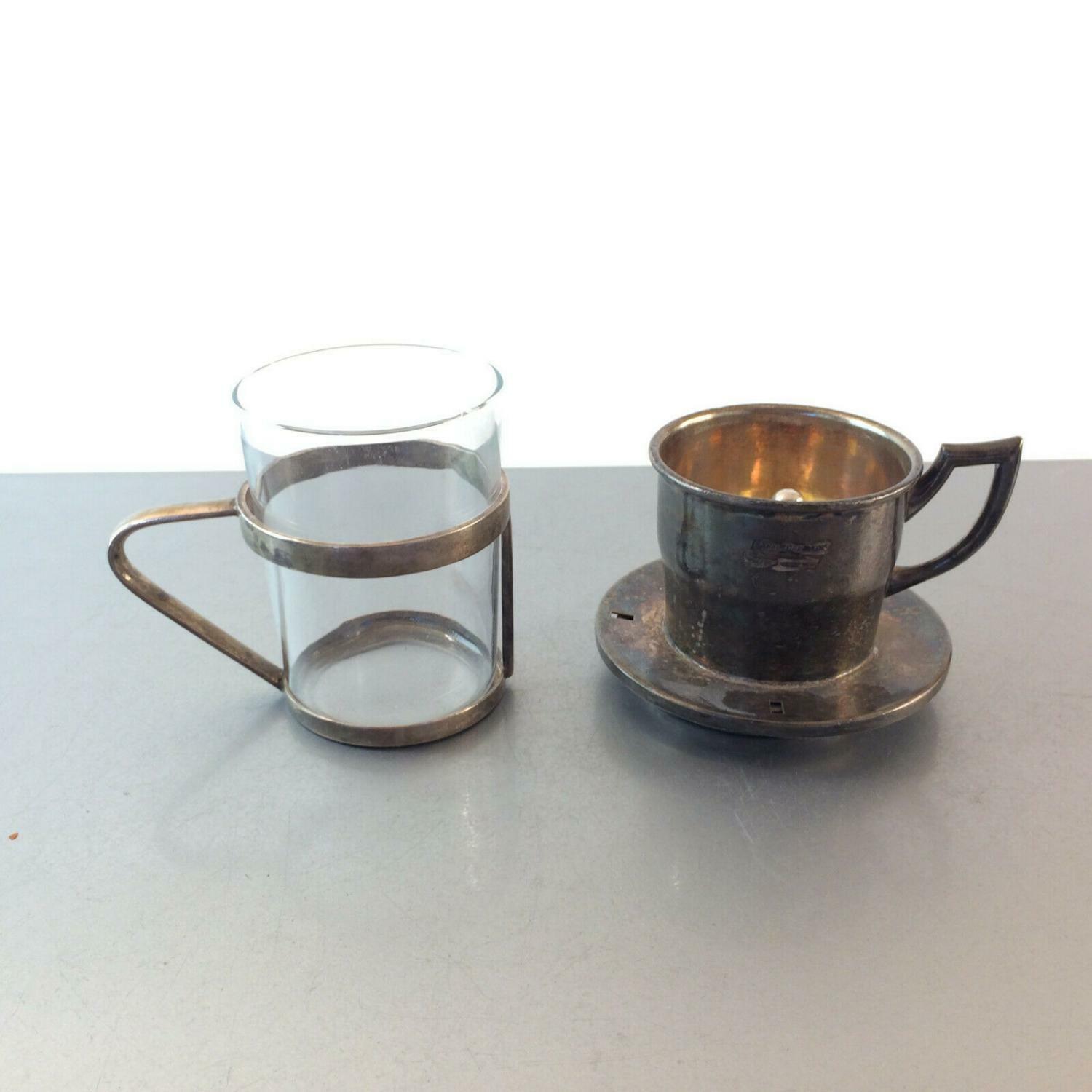 LUITPOLDBAD Tassenfilter Teller Filter versilbert Set Tasse Gebr. HEPP