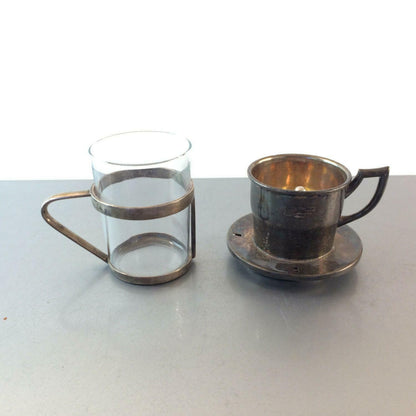 LUITPOLDBAD Tassenfilter Teller Filter versilbert Set Tasse Gebr. HEPP