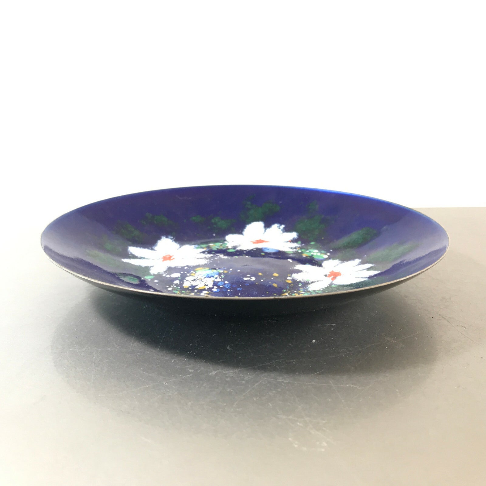 MID CENTURY Emaille Schale D 17,5 cm 50er Vintage Teller blau