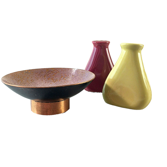 Salz- u. Pfefferstreuer Keramik 50er 60er + Emaille Schale MID CENTURY Dekoratio