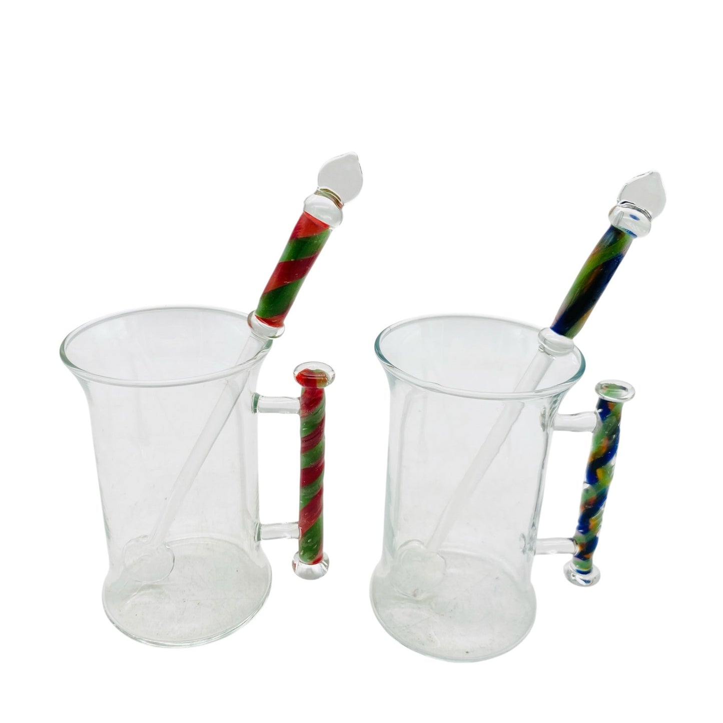 MID CENTURY 2er Set  Teegläser Gläser 70er 60er 11 cm mit Rührstab buntes Glas
