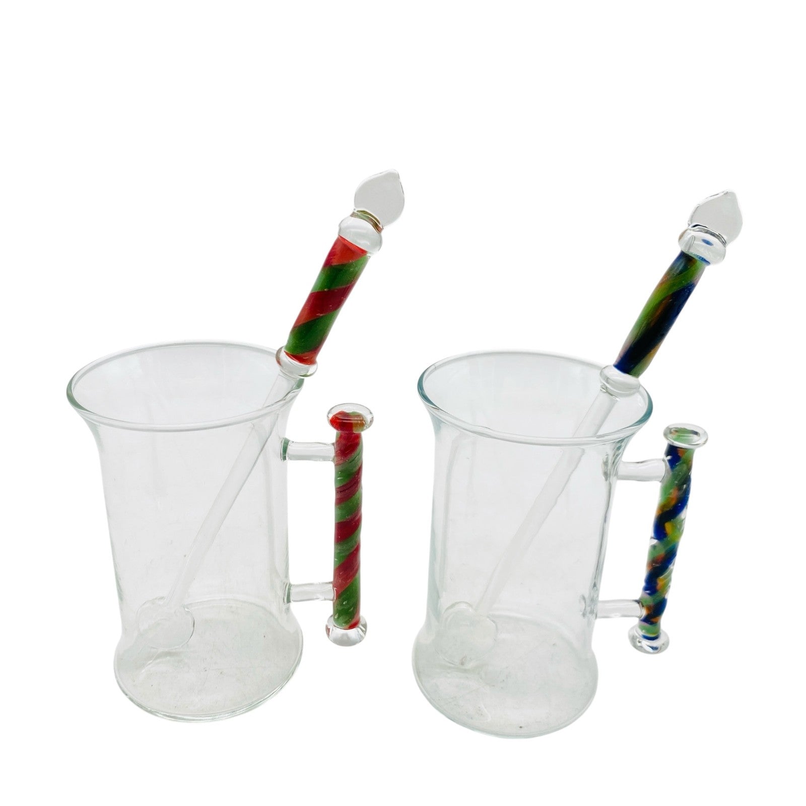MID CENTURY 2er Set  Teegläser Gläser 70er 60er 11 cm mit Rührstab buntes Glas