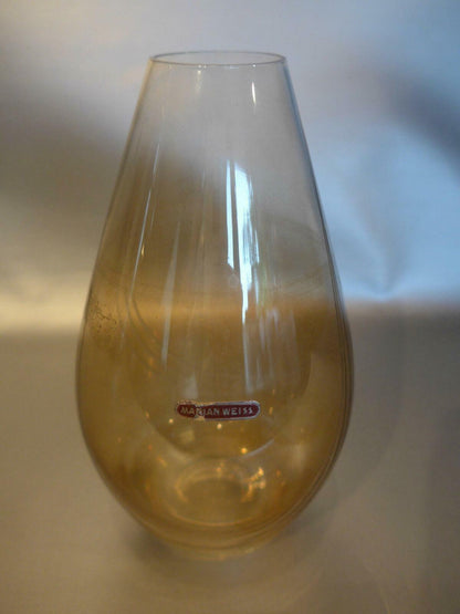 MARIAN WEISS Glas Vase 50er 60er GLASVASE beschliffen gelb braun H 16,3 cm