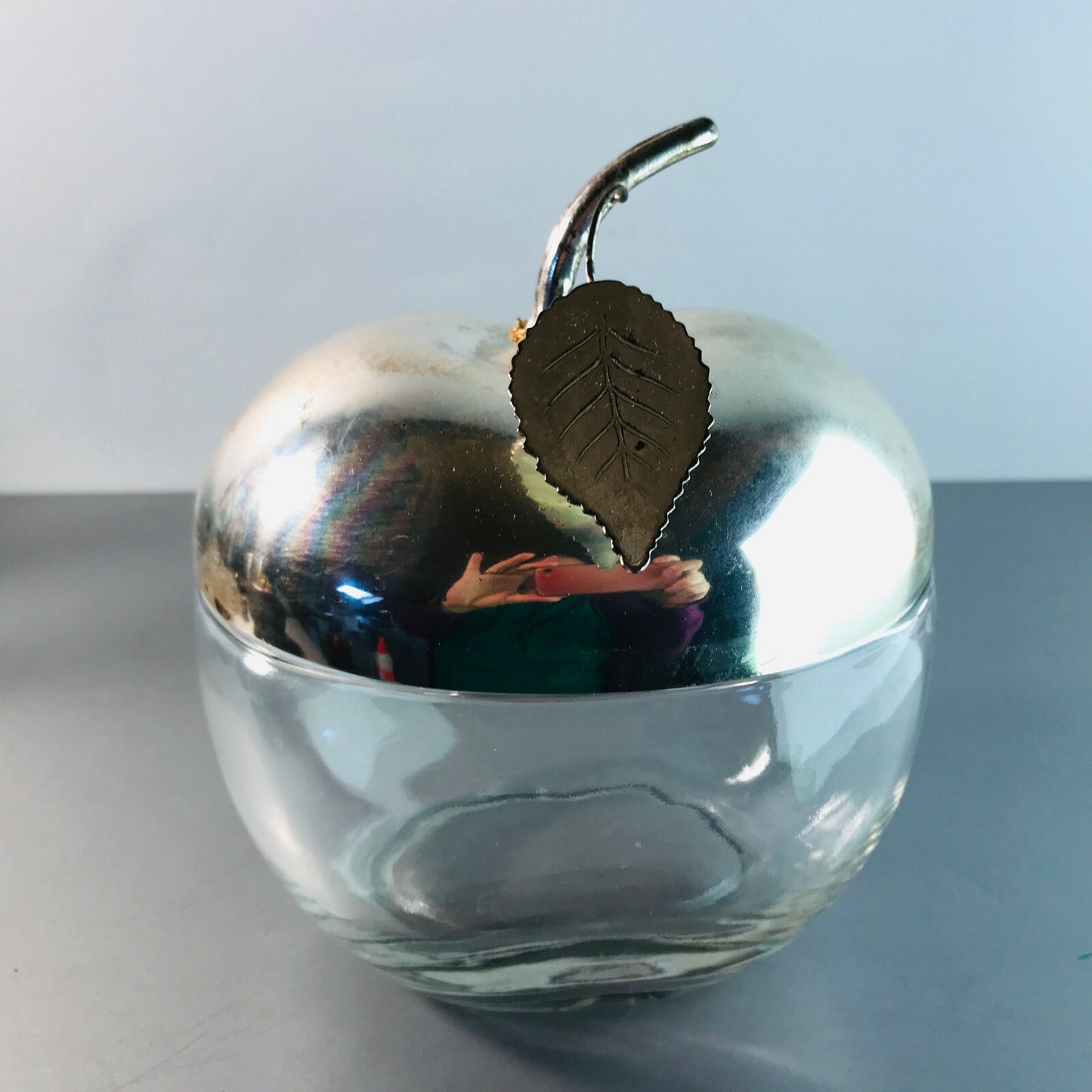 TOSCHI 60er 70er Deckeldose Dose silbern D 14,5 cm oval Glas Deckel