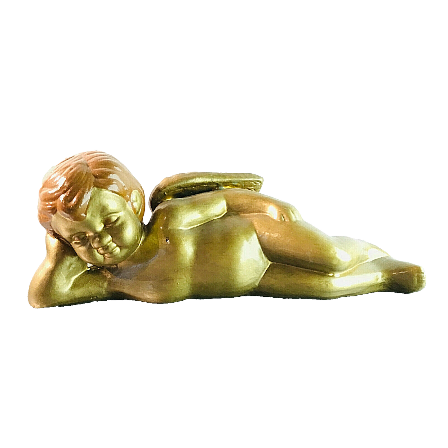 Engel Figur golden liegend Keramik nackig posierend L 32 cm Ton Weihnacht