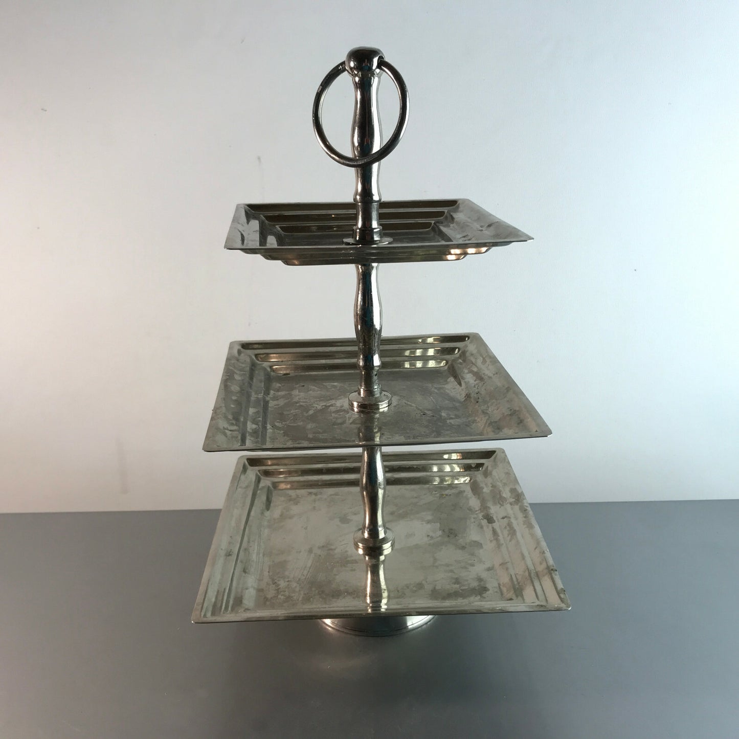 Versilberte VINTAGE 60er Etagere Schale Teller 32 cm Eckig Halter