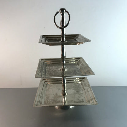 Versilberte VINTAGE 60er Etagere Schale Teller 32 cm Eckig Halter