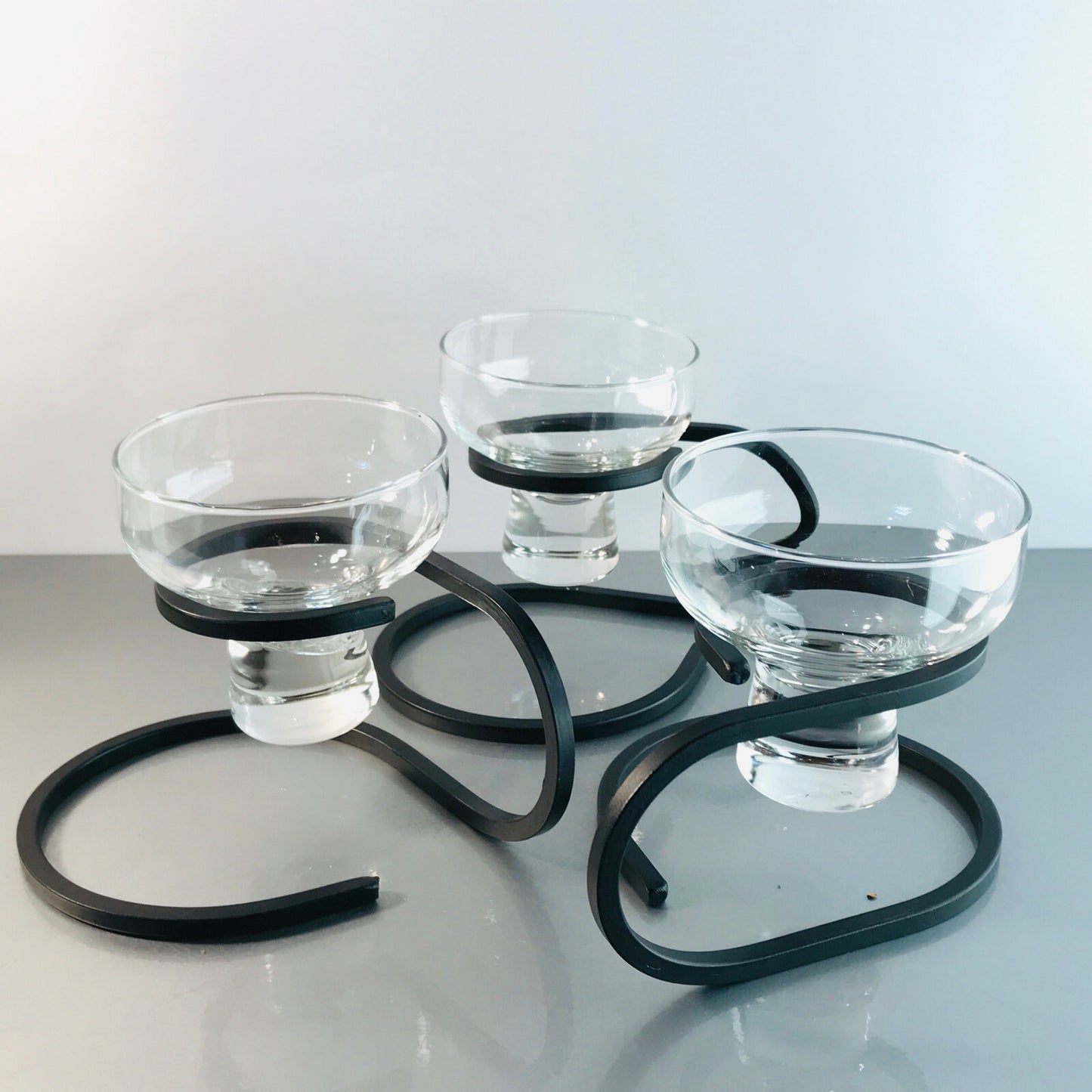 Kerzenhalter 3er Set Danish Iron SCHMIEDEEISEN MID CENTURY 50er 60er Glas