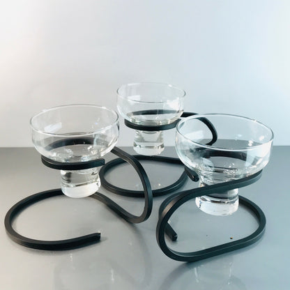 Kerzenhalter 3er Set Danish Iron SCHMIEDEEISEN MID CENTURY 50er 60er Glas