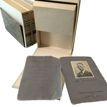Fotobox 30er mit Schachteln 4 Stück Karton Vintage + Führerschein von 1924