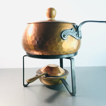 stockli Swiss FONDUE Topf Vintage Kupfer 60er Fonduetopf Stövchen Brenner