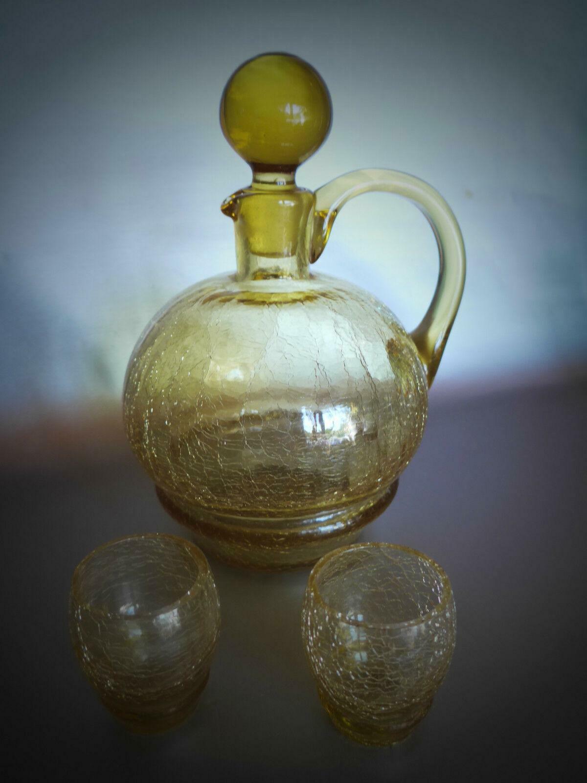 KARAFFE Glas Gläser Kännchen Craquele Eisglas BERNSTEIN gelb