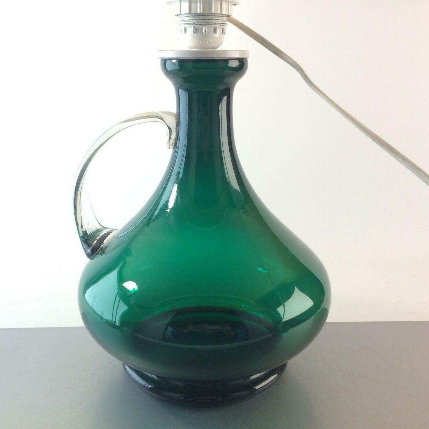 Lampenfuß Leuchte Glas grün ITALY 29 cm + SCHIRM 50er 60er 70er Lampe 