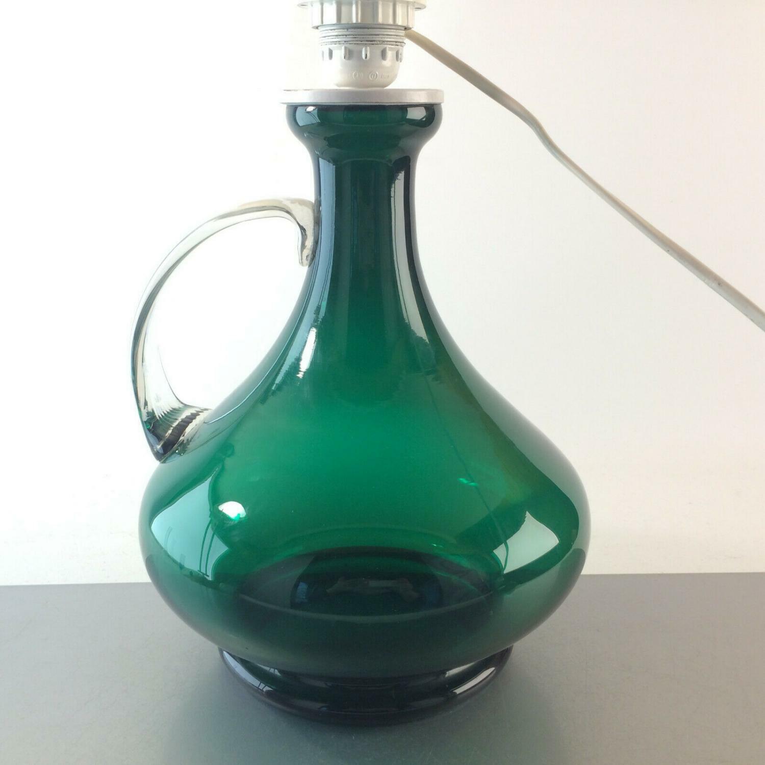 Lampenfuß Leuchte Glas grün ITALY 29 cm + SCHIRM 50er 60er 70er Lampe 