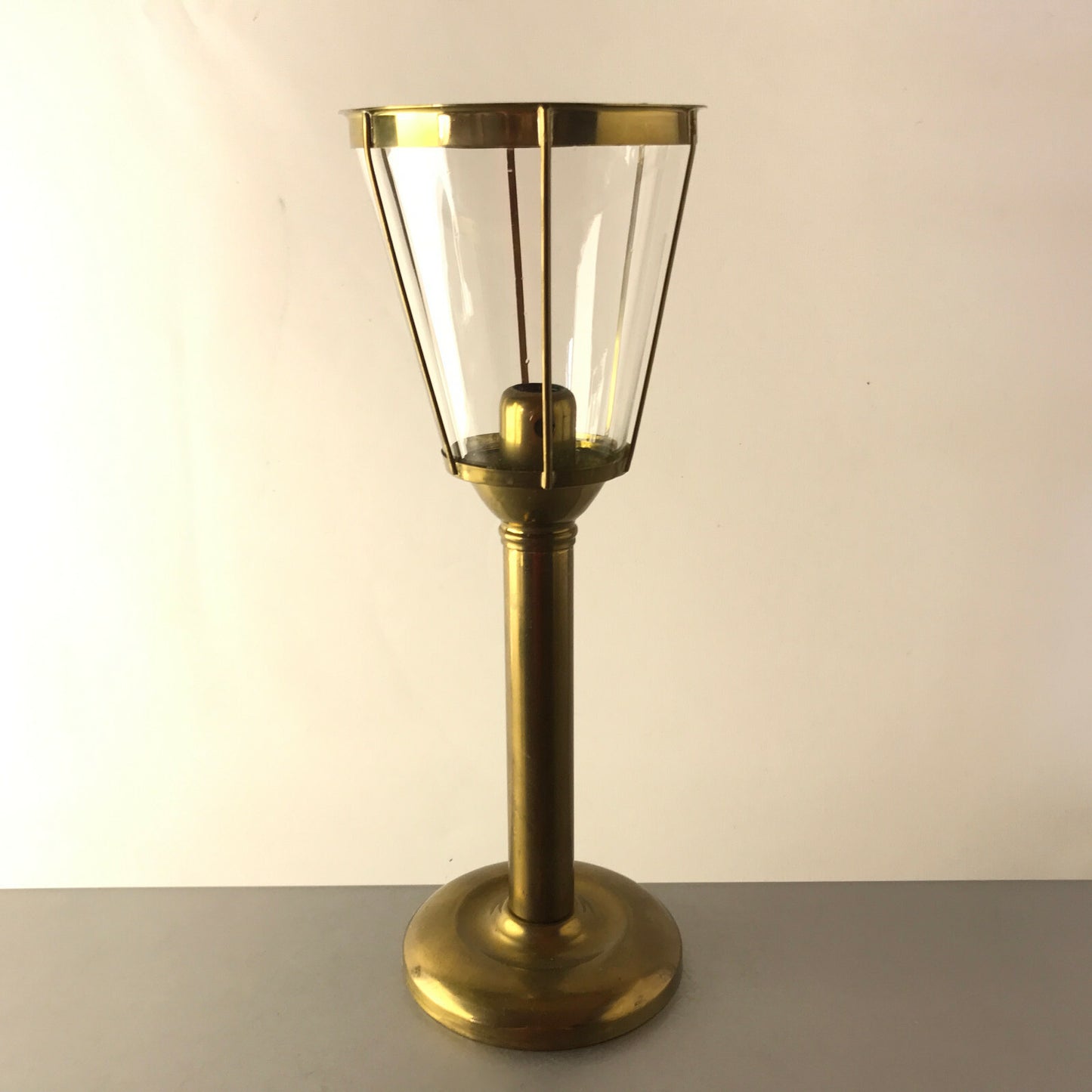 Vintage Kerzenhalter Windlicht Messing Glas Schirm H 33 cm Kerzenständer
