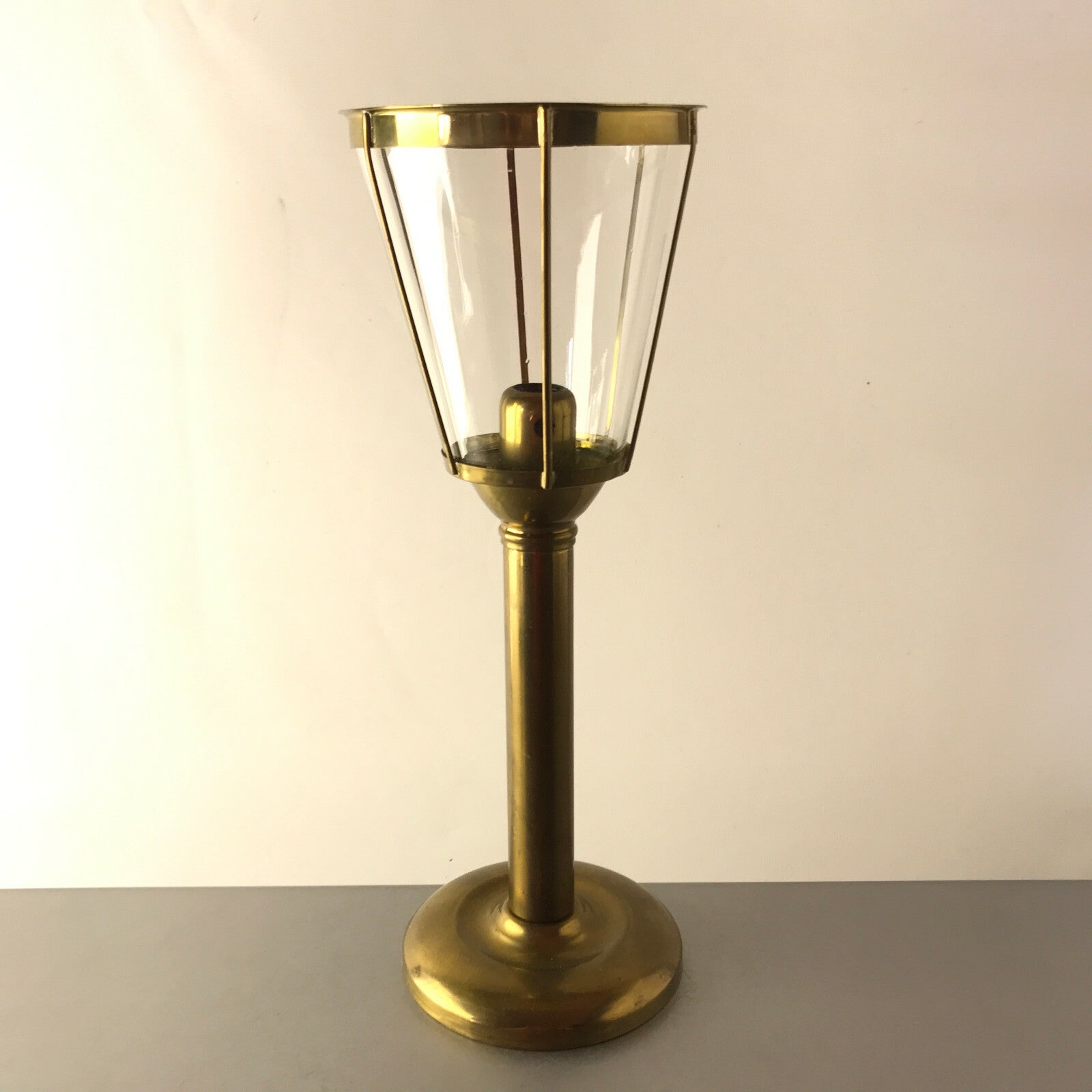 Vintage Kerzenhalter Windlicht Messing Glas Schirm H 33 cm Kerzenständer