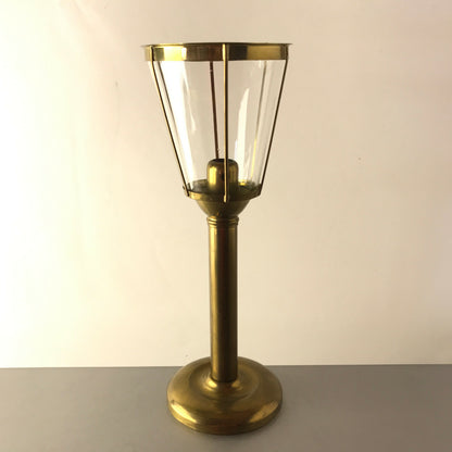 Vintage Kerzenhalter Windlicht Messing Glas Schirm H 33 cm Kerzenständer