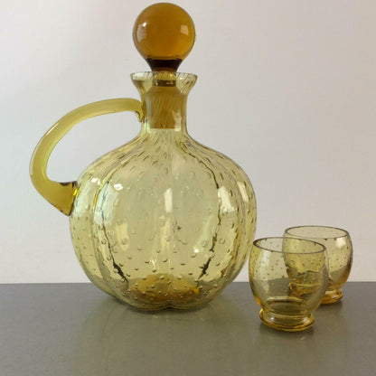 Karaffe Flasche mit Likörgläser Schnapsgläser 50er 60er Glas Luftblasen