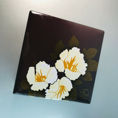 Blechdose Dose aus Metall Blech 7 x 16 x 16 cm braun Blüten 70er Dekoration